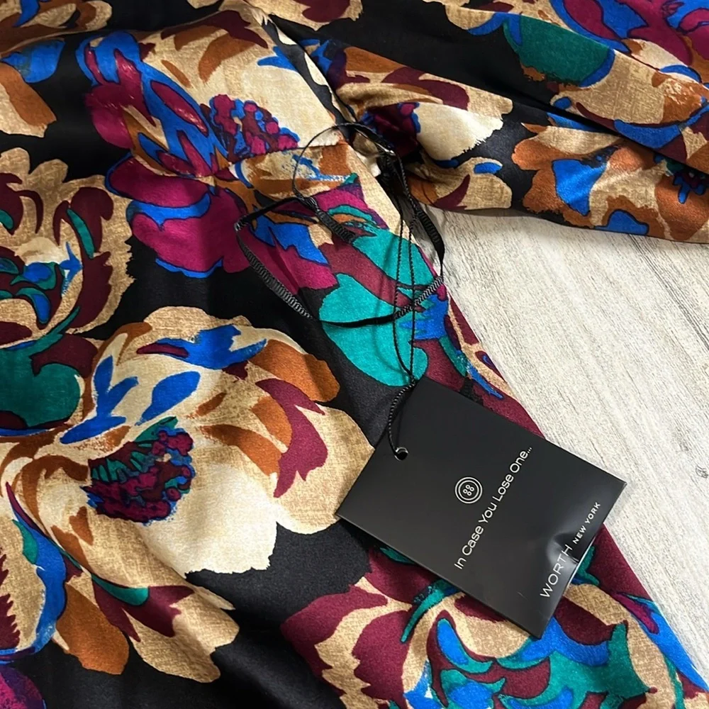 WORTH New York Floral Silk Blouse Size 10 - Picture 4 of 10
